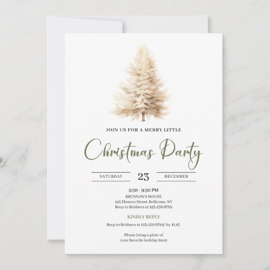 スタイリッシュでコージーなサージグリーン ニュートラルアイボリーのクリスマスパーティー 招待状 (正面)