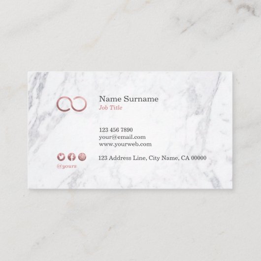 スタイリッシュでシックな最小主義の大理石の無限ばら色の金ゴールド 名刺 (裏面)