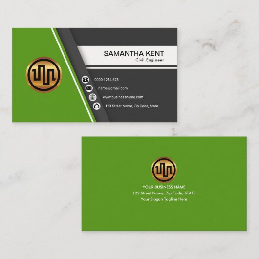 スタイリッシュでシンプルな土木技師の緑のTrapezium 名刺 (正面/裏面)