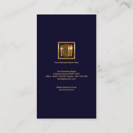 スタイリッシュでシンプルな最小主義の金ゴールドの料理用セット 名刺 (裏面)