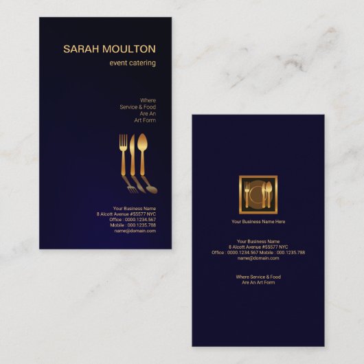 スタイリッシュでシンプルな最小主義の金ゴールドの料理用セット 名刺 (正面/裏面)