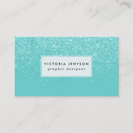 スタイリッシュでフェイクなグリッターのグラデーションなティール(緑がかった色)のブロックのカスタム 名刺 (正面)