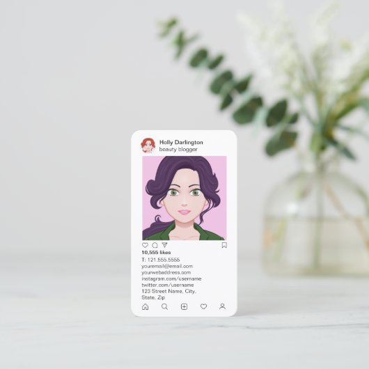 スタイリッシュでフェイクなピンクのキルトのinstagramのスタイル 名刺 (スタンド正面)