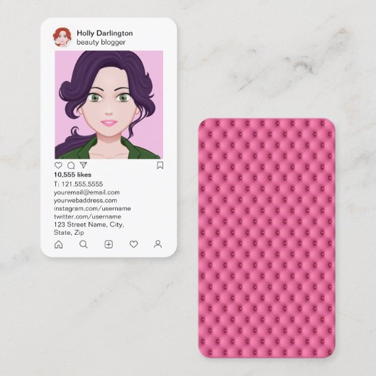 スタイリッシュでフェイクなピンクのキルトのinstagramのスタイル 名刺 (正面/裏面)