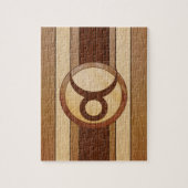 スタイリッシュでフェイクな木製のトーラスの(占星術の)十二宮図の記号 ジグソーパズル (縦)