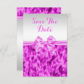 スタイリッシュでフェイクな毛皮及びピンクの弓誕生日の保存日付 セーブザデート (正面/裏面)