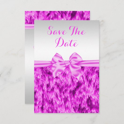 スタイリッシュでフェイクな毛皮及びピンクの弓誕生日の保存日付 セーブザデート (正面/裏面)