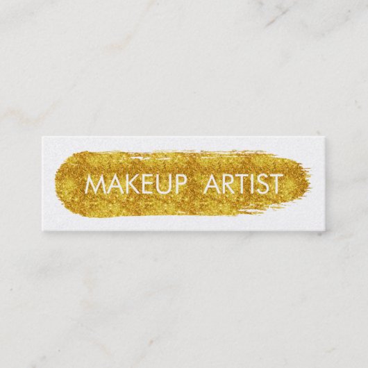 スタイリッシュでフェイクな金ゴールドのグリッターのメーキャップアーティスト スキニー名刺 (正面)