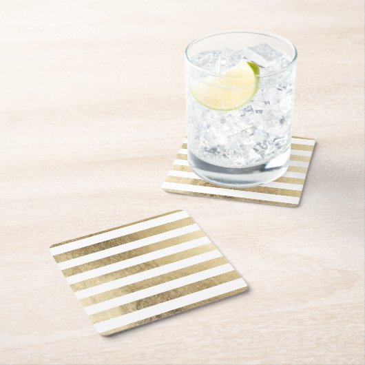 スタイリッシュでモダンで粋でフェイクな金ゴールドホイルは縞で飾ります スクエアペーパーコースター (インサイチュ)