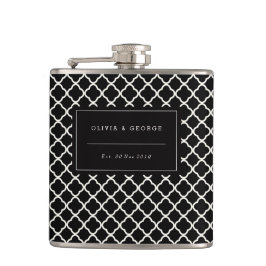 スタイリッシュでモダンで黒いアイボリーのクローバーの名前の結婚式 フラスク