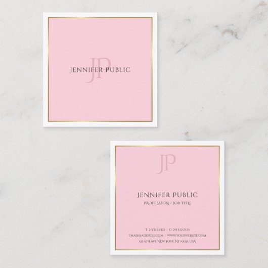 スタイリッシュでモダンなモノグラムの金ゴールドのピンクのトレンディーの平野 スクエア名刺 (正面/裏面)