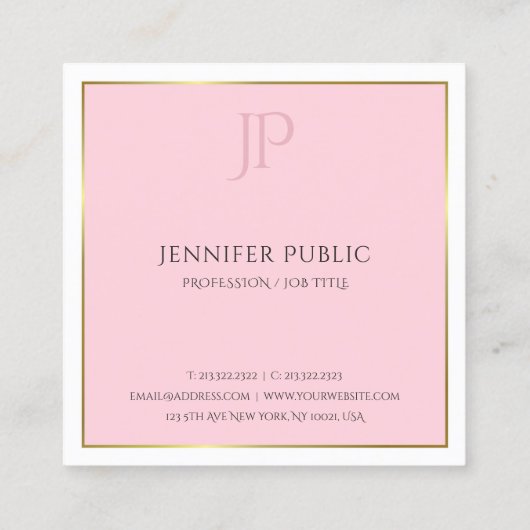 スタイリッシュでモダンなモノグラムの金ゴールドのピンクのトレンディーの平野 スクエア名刺 (裏面)