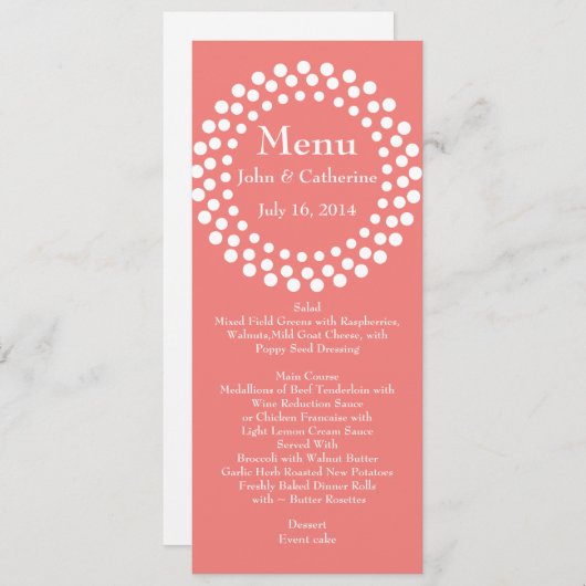 スタイリッシュでモダンな珊瑚色の結婚式のテーブルメニュー メニュー (正面/裏面)