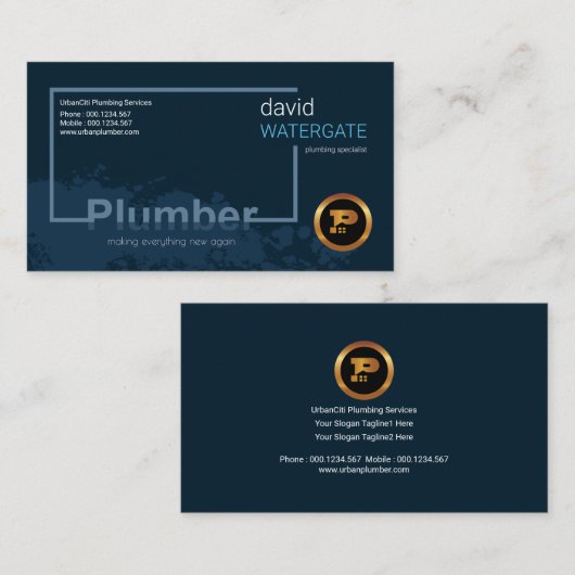 スタイリッシュで創造的で青い透かしの配管サービス 名刺 (正面/裏面)