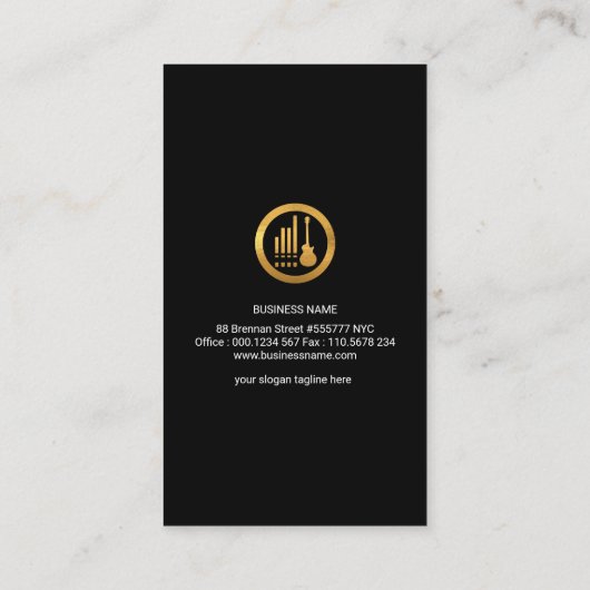 スタイリッシュで創造的な金ゴールドのベースギターのミュージシャン 名刺 (裏面)