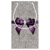 スタイリッシュで派手なスパンコール、紫色の弓及びリボン スモールペーパーバッグ (裏面)