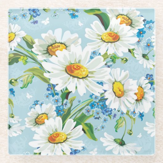 スタイリッシュで美しく明るい花パターン2 ガラスコースター (正面)