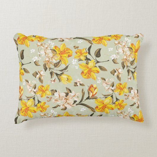 スタイリッシュで美しく明るい花パターン アクセントクッション (正面)