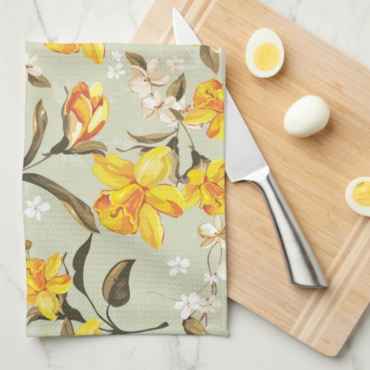 スタイリッシュで美しく明るい花パターン キッチンタオル (四つ折り)