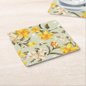 スタイリッシュで美しく明るい花パターン スクエアペーパーコースター (アングル)