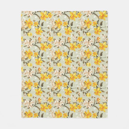 スタイリッシュで美しく明るい花パターン フリースブランケット (正面)