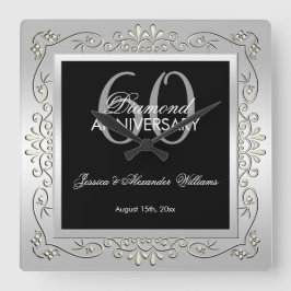 スタイリッシュで装飾的な銀第60の結婚記念日 スクエア壁時計