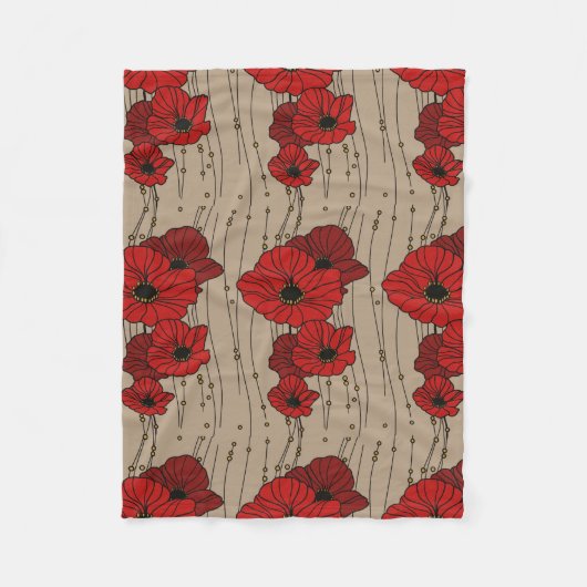 スタイリッシュで赤いケシのフリースブランケット フリースブランケット (正面)