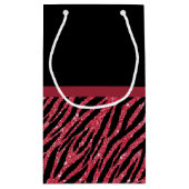 スタイリッシュで赤いシマウマのプリントの名前のフェイクな輝きの弓 スモールペーパーバッグ (裏面)