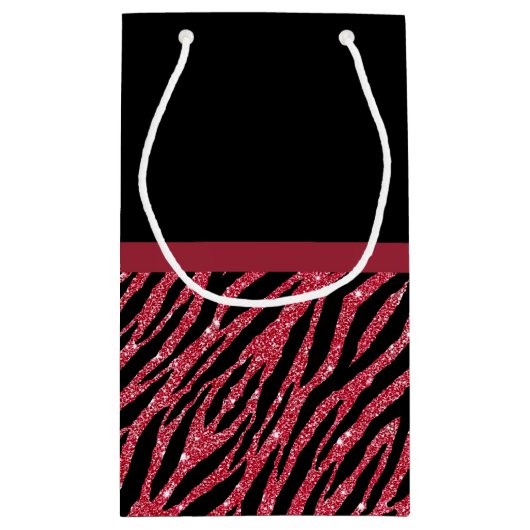 スタイリッシュで赤いシマウマのプリントの名前のフェイクな輝きの弓 スモールペーパーバッグ (裏面)