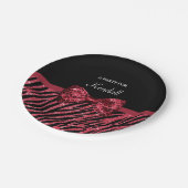 スタイリッシュで赤いシマウマのプリントの名前のフェイクな輝きの弓 ペーパープレート (アングル)