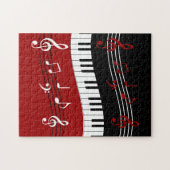 スタイリッシュで赤い白黒のピアノ鍵およびノート ジグソーパズル (横)