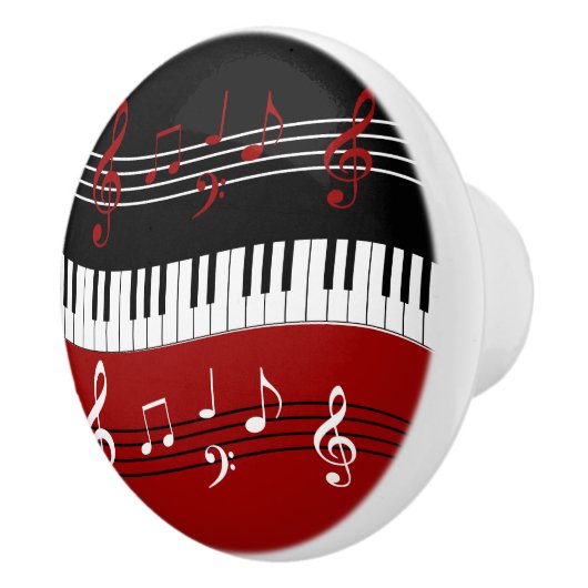 スタイリッシュで赤い白黒のピアノ鍵およびノート セラミックノブ (右)