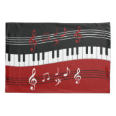 スタイリッシュで赤い白黒のピアノ鍵およびノート 枕カバー (裏面-左)