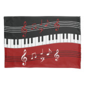 スタイリッシュで赤い白黒のピアノ鍵およびノート 枕カバー (正面左)