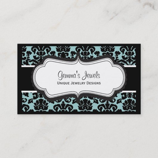 スタイリッシュで青いダマスク織の名刺 名刺 (正面)
