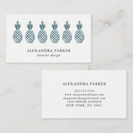 スタイリッシュで青い水彩画の一見のパイナップル 名刺 (正面/裏面)