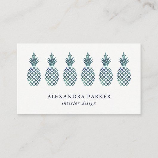 スタイリッシュで青い水彩画の一見のパイナップル 名刺 (正面)