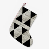 スタイリッシュで黒い及び銀製のグリッターのダイヤモンド スモールクリスマスストッキング (正面 (吊り時))