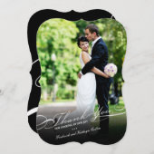 スタイリッシュで、エレガントな原稿の写真のシンプルな結婚式 サンキューカード (正面/裏面)