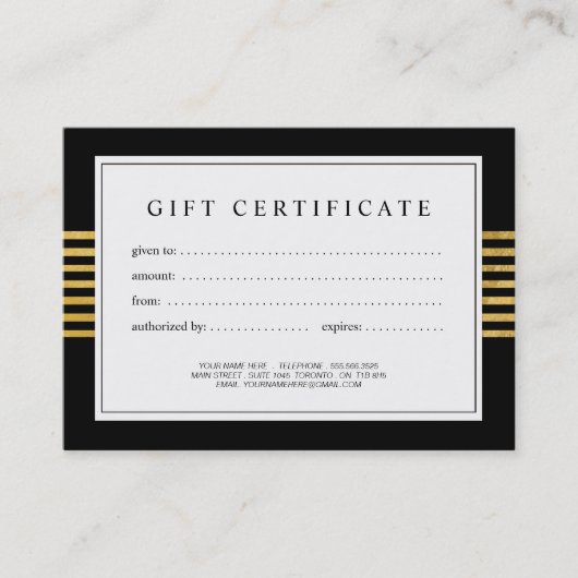 スタイリッシュで、モダンな金ゴールドおよび黒いギフト券 割引カード (正面)