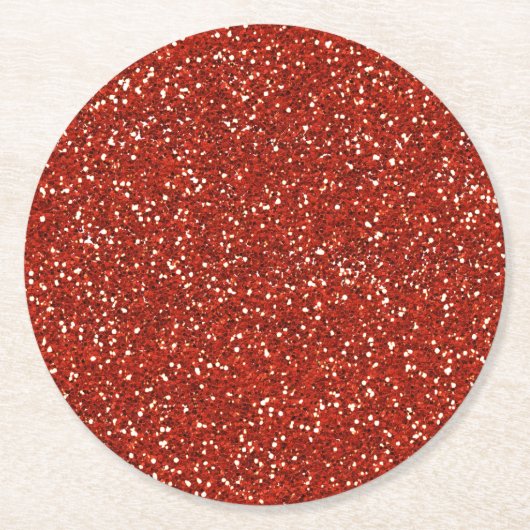 スタイリッシュで 赤いグリッター ラウンドペーパーコースター (正面)