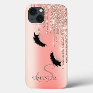 スタイリッシュなつけまつげ グリッター ローズゴールドの雫 iPhone 13ケース