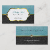 スタイリッシュなアクアマリンおよび黒いダマスク織の名刺 名刺 (正面/裏面)