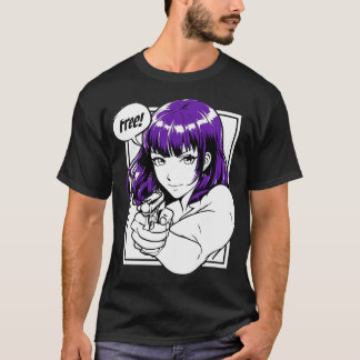 スタイリッシュなアニメ風の女性キャラクターがハーを持っている Tシャツ