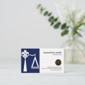 スタイリッシュなアヤメの正義によってはかりで測られるエレガントな白 名刺 (スタンド正面)