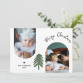スタイリッシュなアーチ型の2枚の写真のモミの木 ミニマリスト クリスマス (スタンド正面)