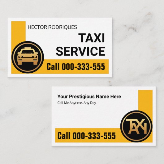 スタイリッシュなイエローコーナータクシー運転手 名刺 (正面/裏面)