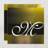 スタイリッシュなウェーブのモノグラム、黄色のトパーズ 招待状 (正面/裏面)