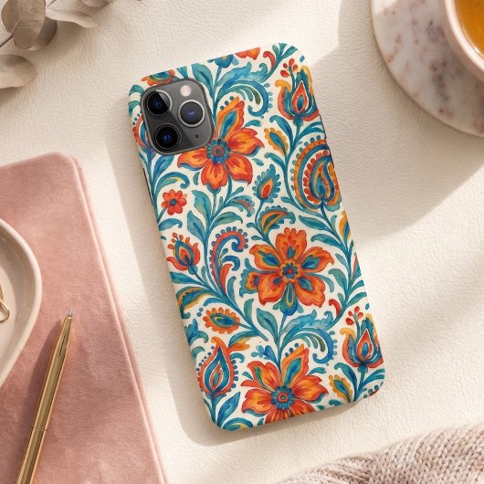 スタイリッシュなエスニックカラーのペイズリー フラワーパターン Case-Mate iPhoneケース