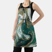 スタイリッシュなエメラルドグリーンゴールドマーブルアゲートモノグラム エプロン (インサイチュ)